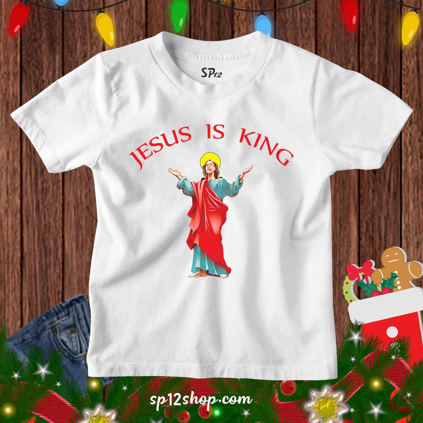 Jesus Is King Faith Love Bible Verse Kids Christian T-Shirt tee