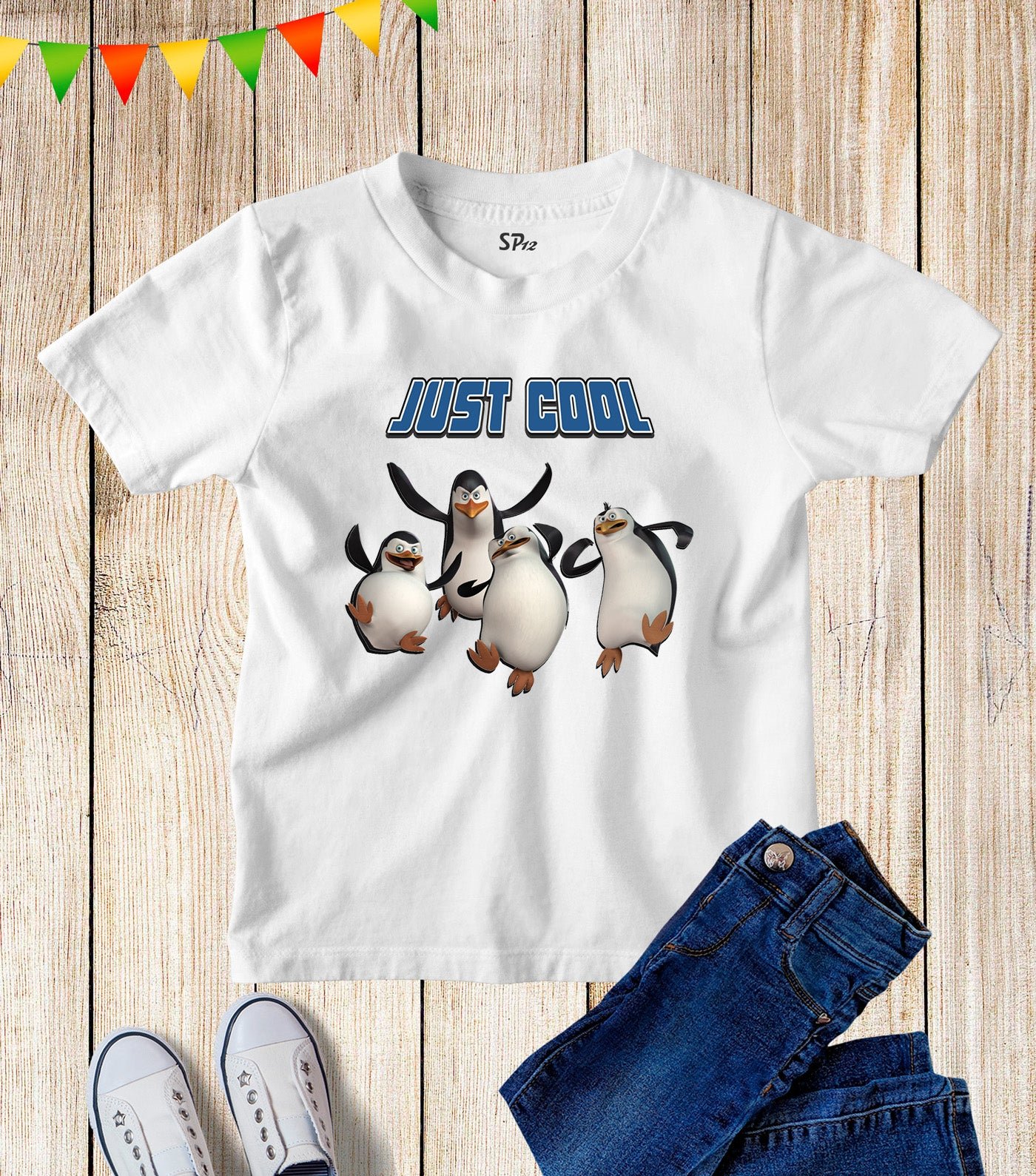 Kids Just Cool Penguin Graphic Slogan T Shirt