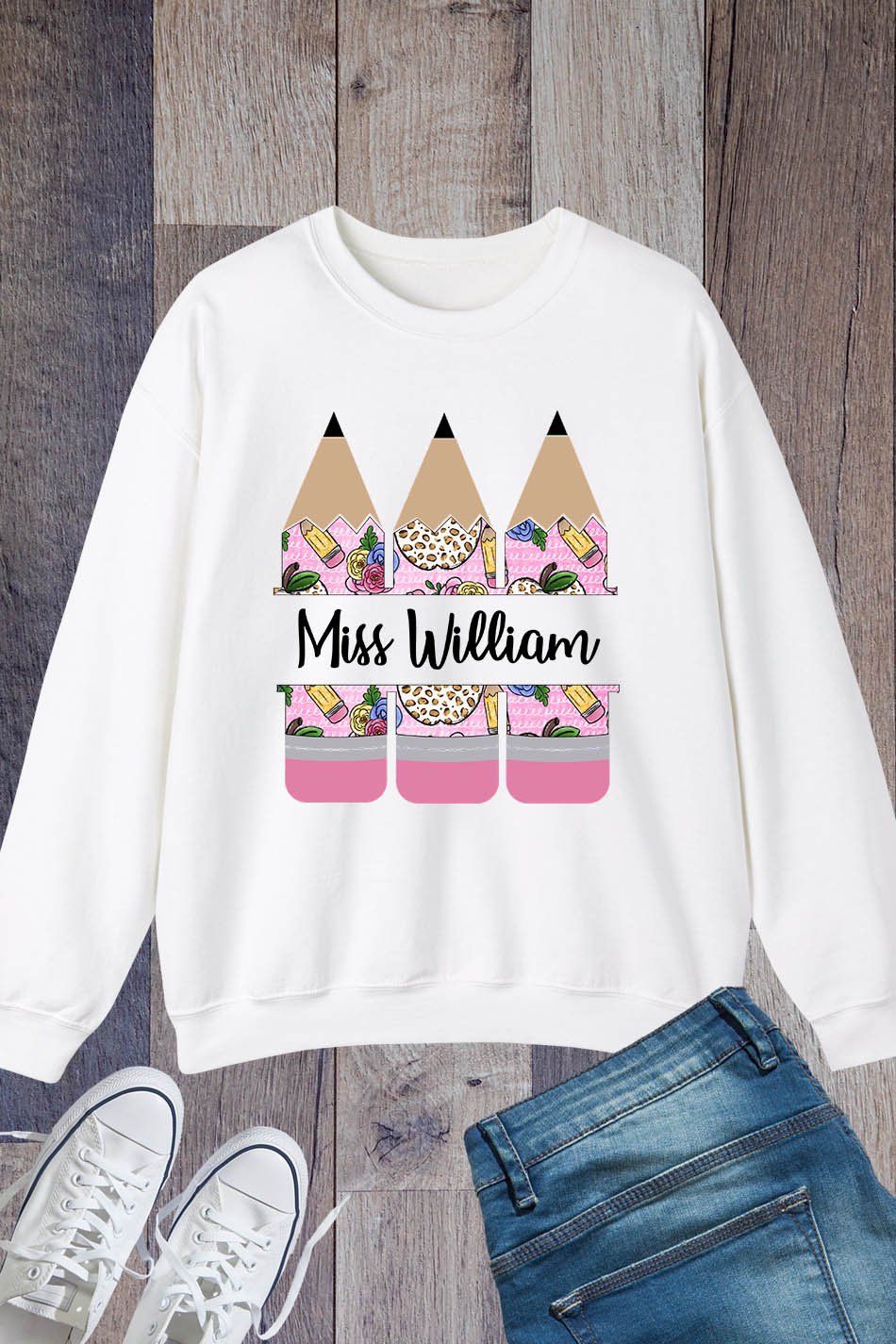 Customized Teacher Name Sweatshirt With Crayon
