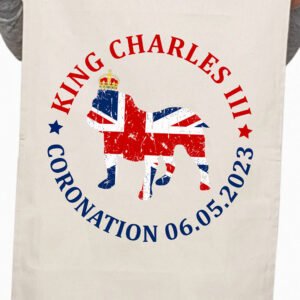 British Dog Union Jack Flag King Charles III Kitchen Table Tea Towel