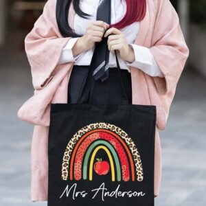 Leopard Rainbow Tote Bag with Name