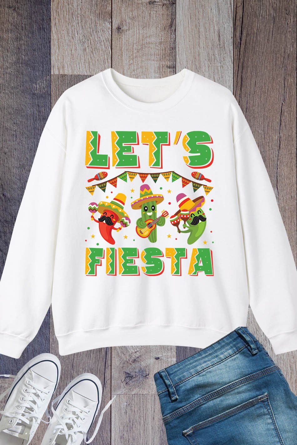 Lets Fiesta Cinco De Mayo with Guitar Cactus Sombrero Maraca Sweatshirt