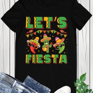 Lets Fiesta Cinco De Mayo with Guitar Cactus Sombrero Maraca T-Shirt