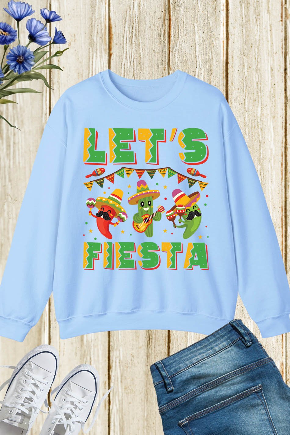 Lets Fiesta Cinco De Mayo with Guitar Cactus Sombrero Maraca Sweatshirt - Image 3