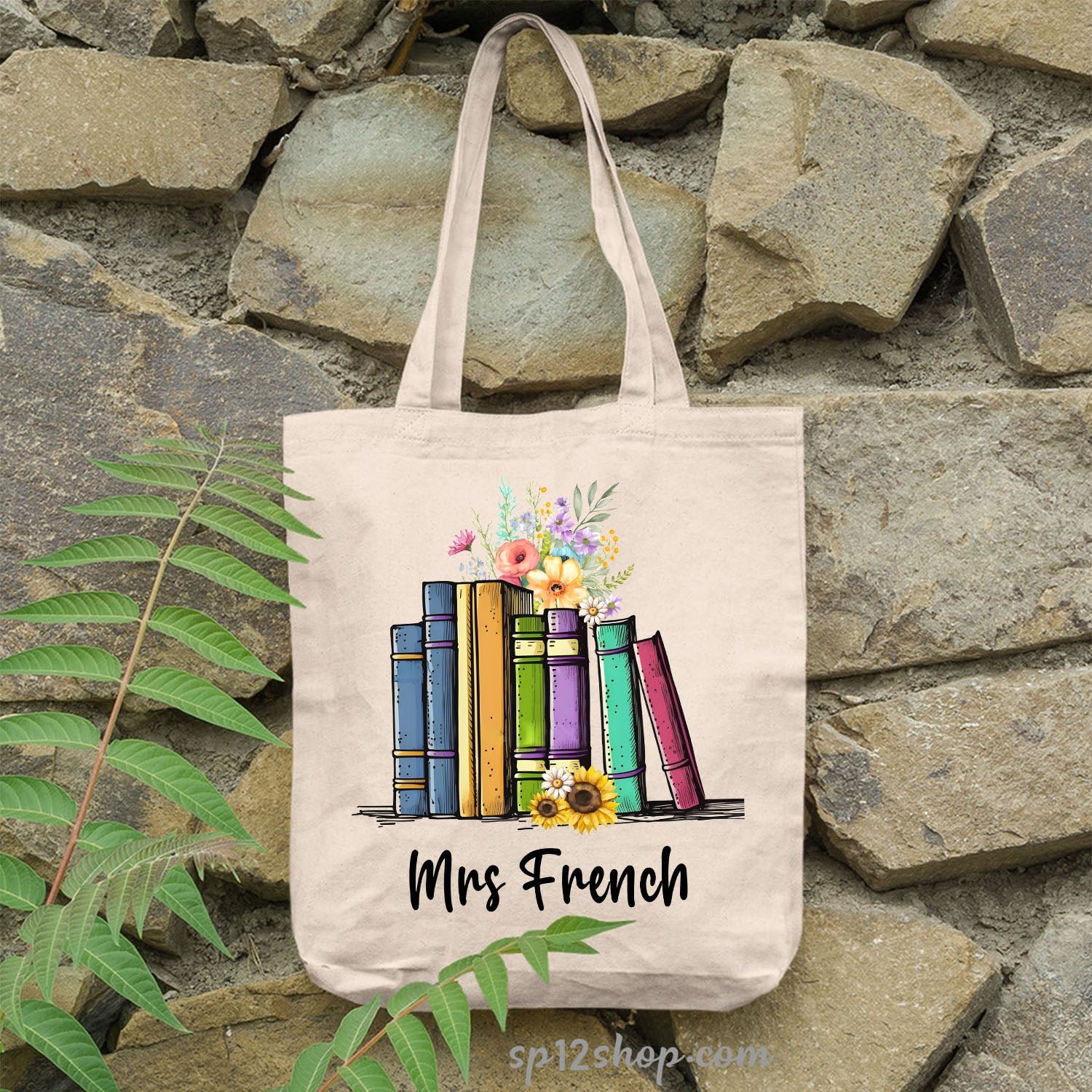 Floral Books Lover Custom Teacher Appreciation Thank You Tote Bag - Image 2