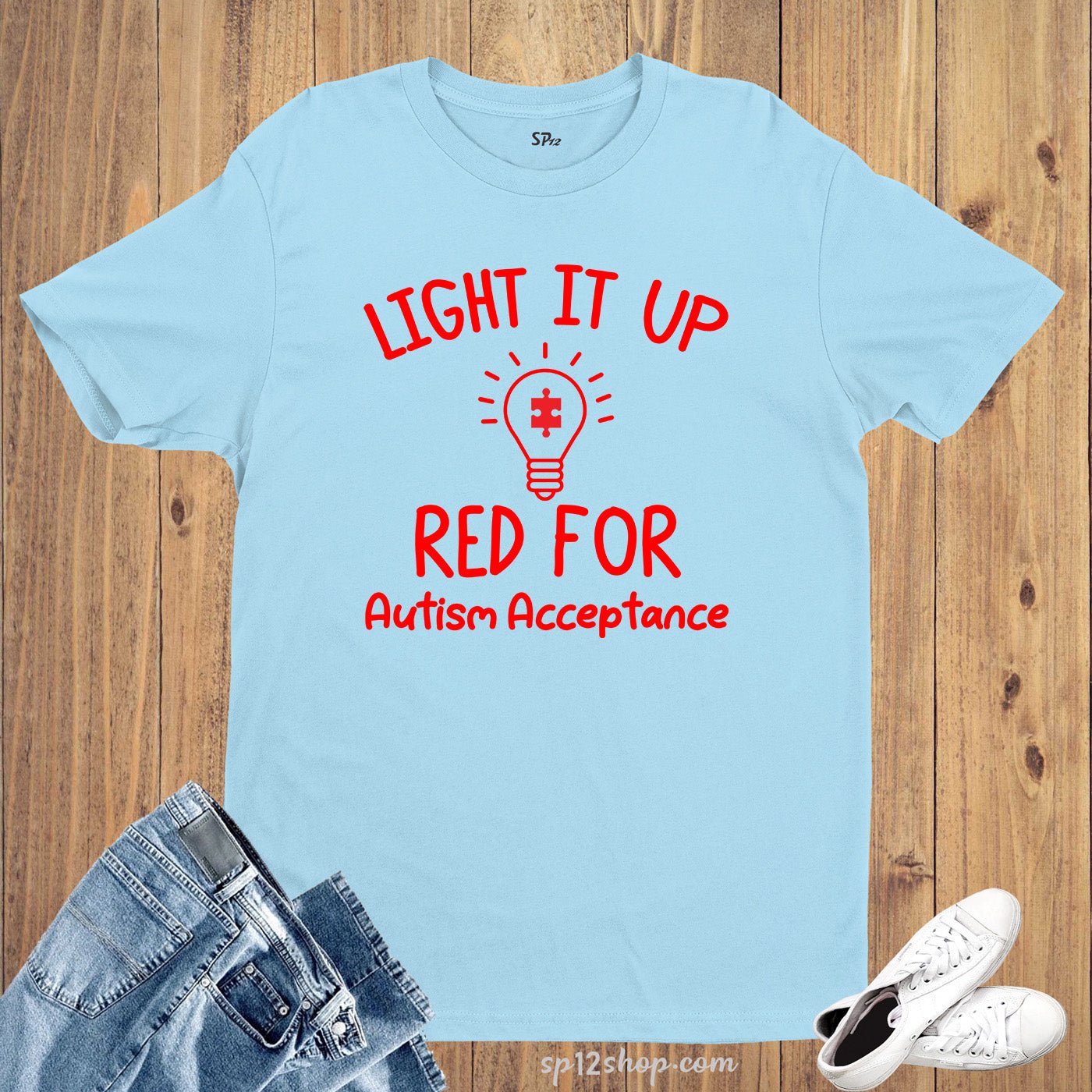 Light It Up Red For Autism Acceptance T Shirt