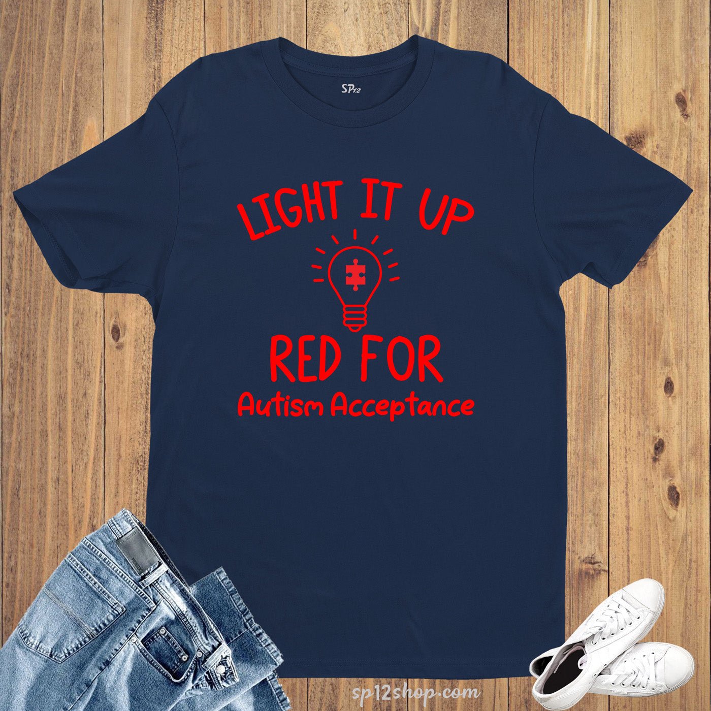 Light It Up Red For Autism Acceptance T Shirt
