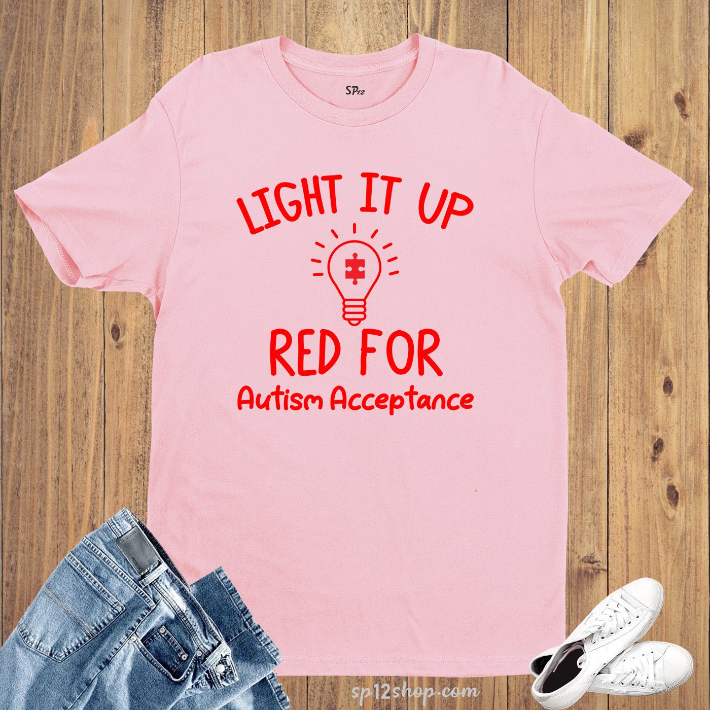 Light It Up Red For Autism Acceptance T Shirt