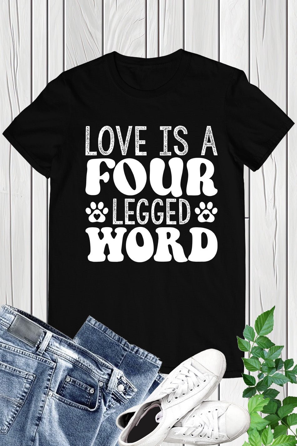 Love is a Four-legged Word Cat tee Shirt