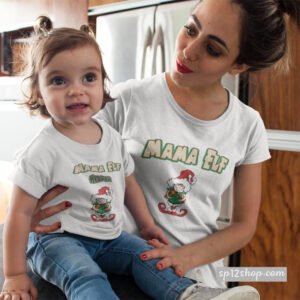 Mama Elf & Helper Christmas Santa Mum Son Mother Daughter Matching T-shirt