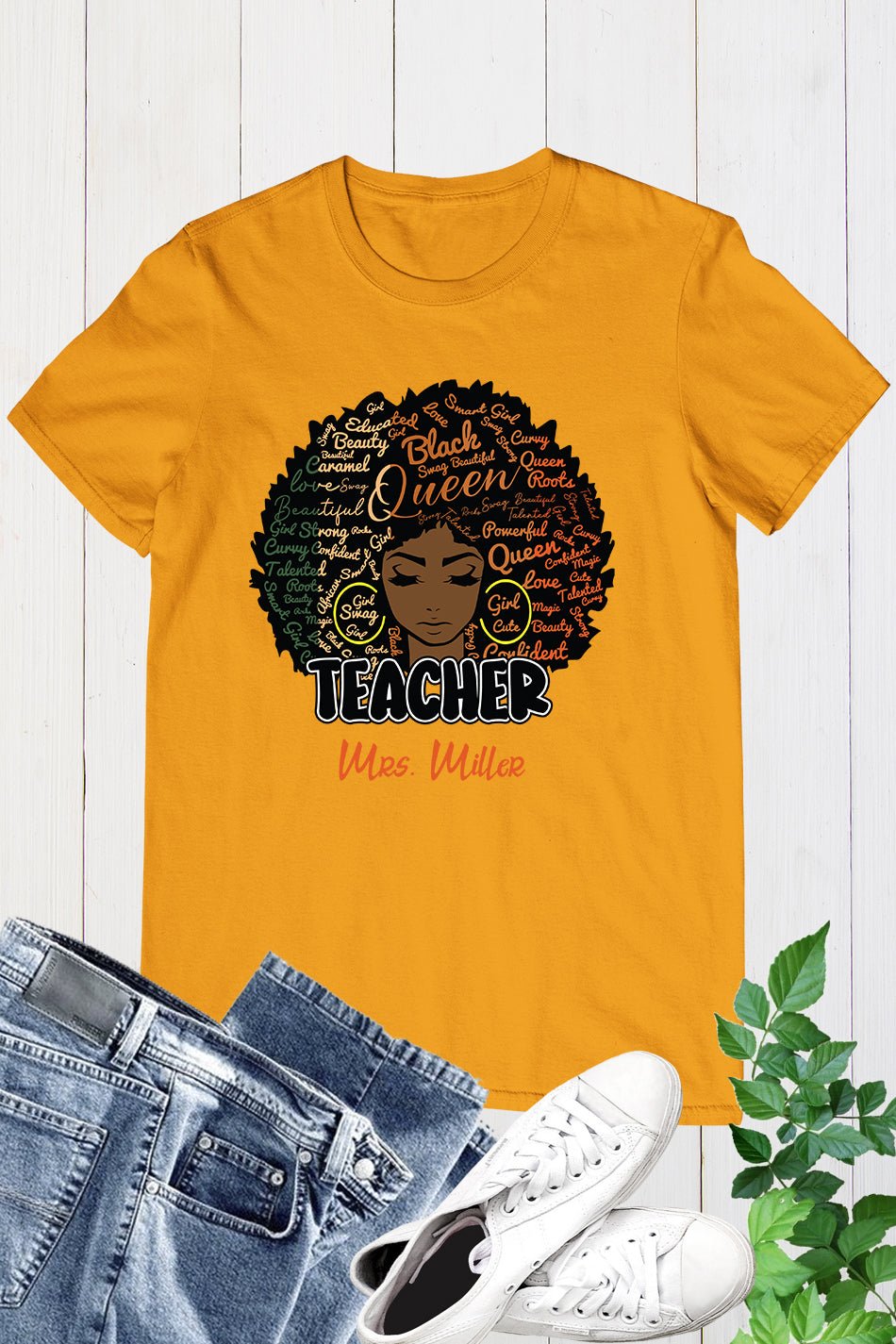 Custom Afro Teacher T Shirt