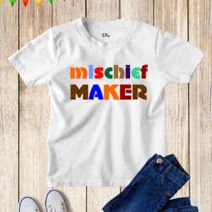 Kids Mischief Maker Rainbow Slogan T Shirt