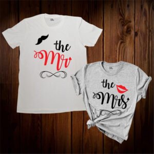 Mr Mustache & Mrs Lipstik Couple T Shirt