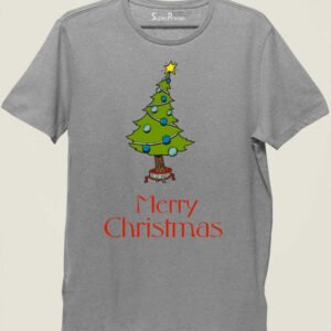 Christian T Shirts Merry Christmas Tree Star Holiday Grey tee