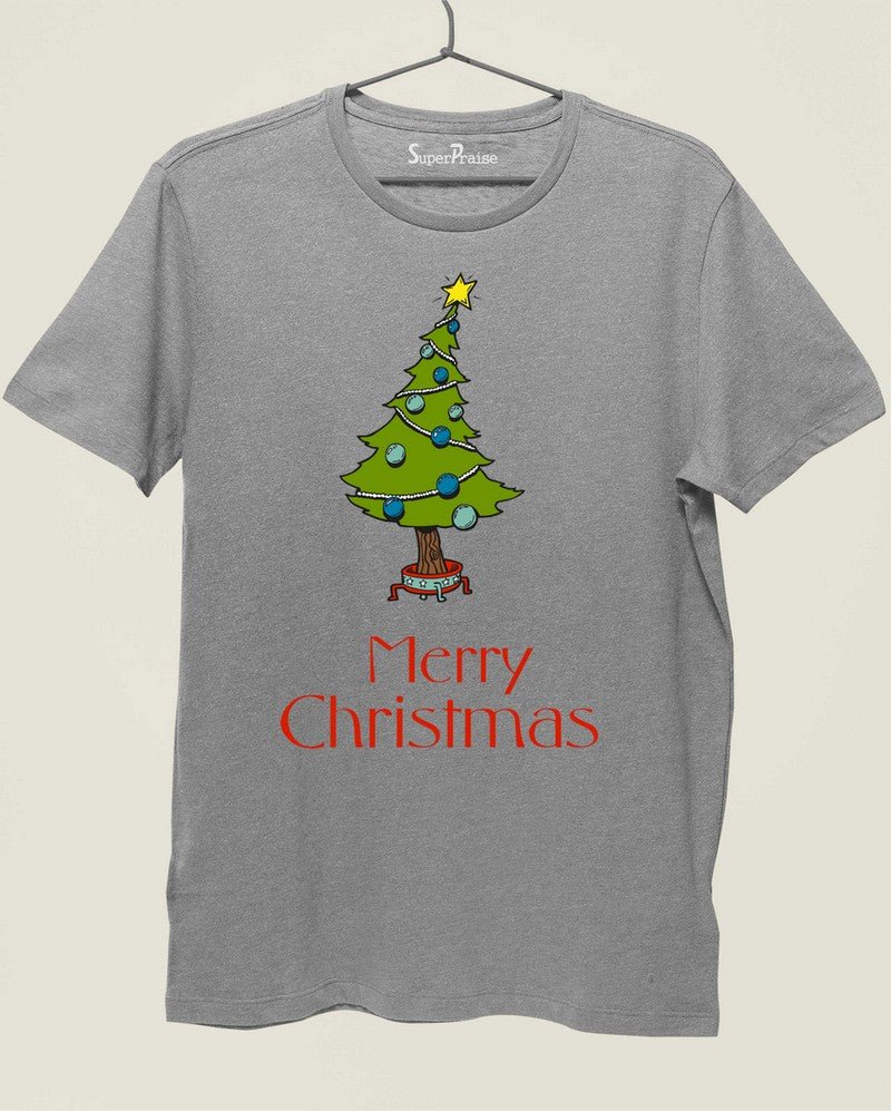 Christian T Shirts Merry Christmas Tree Star Holiday Grey tee