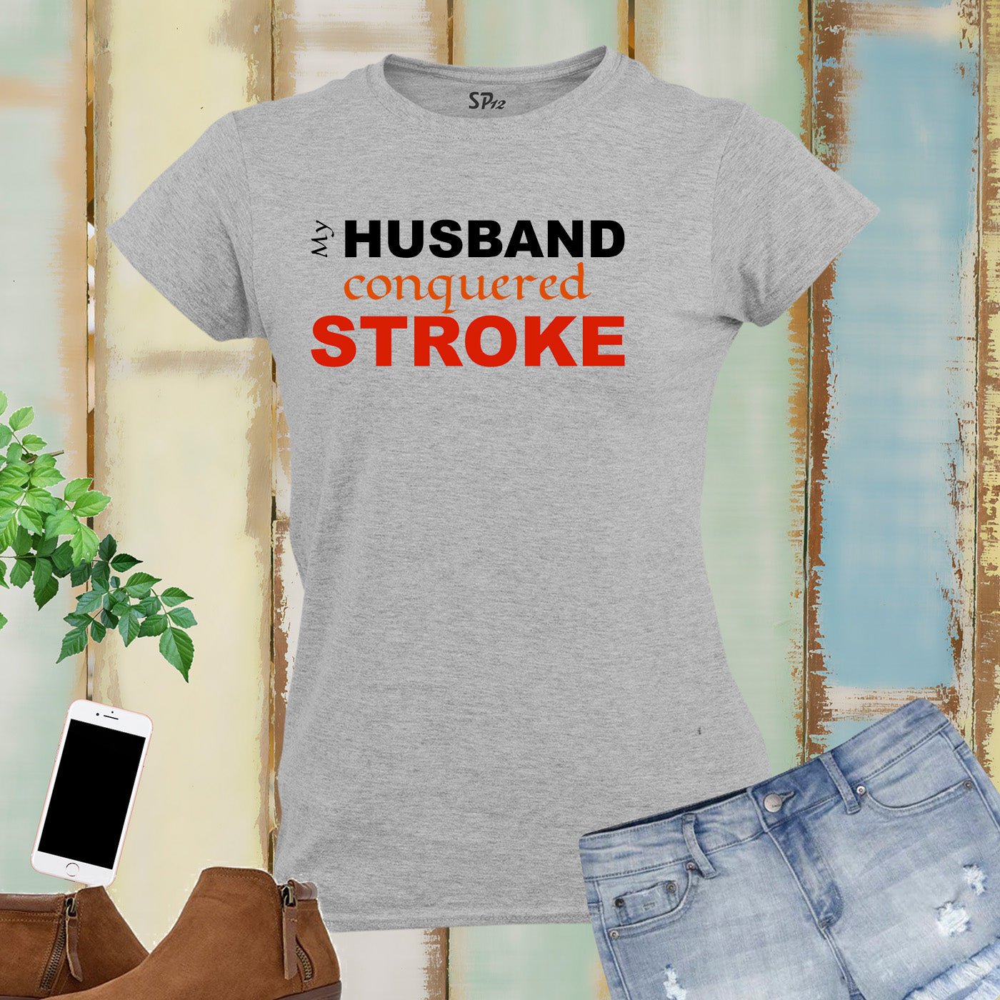 My Husband Conquered Stroke Women T Shirt