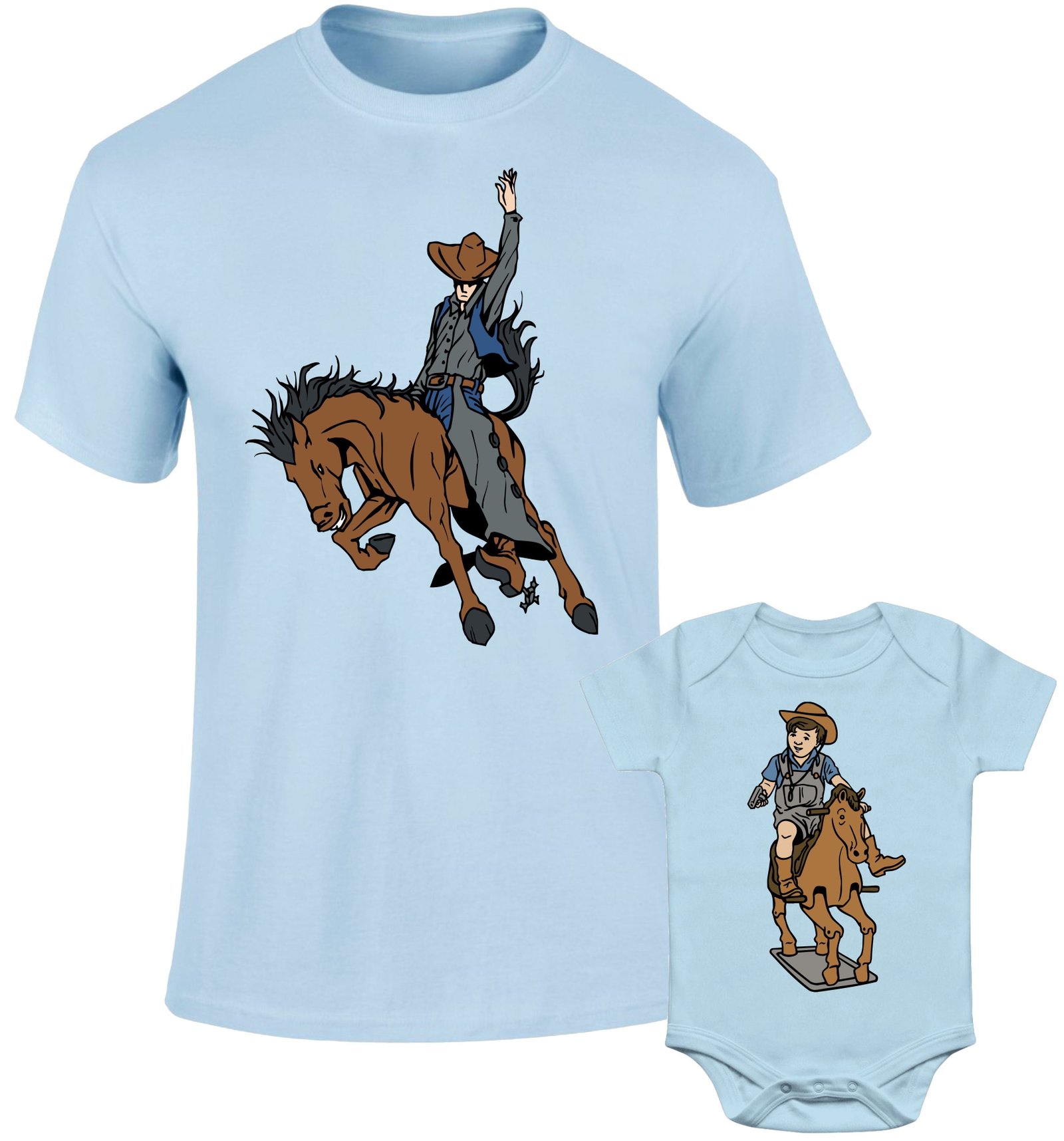 Father Daddy Daughter Dad Son Matching T shirts Big Little Cowboys Horse - Image 2