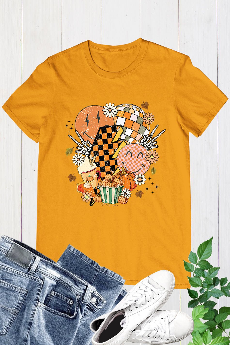Halloween Checkered Boho Flowers Shirt - Image 4