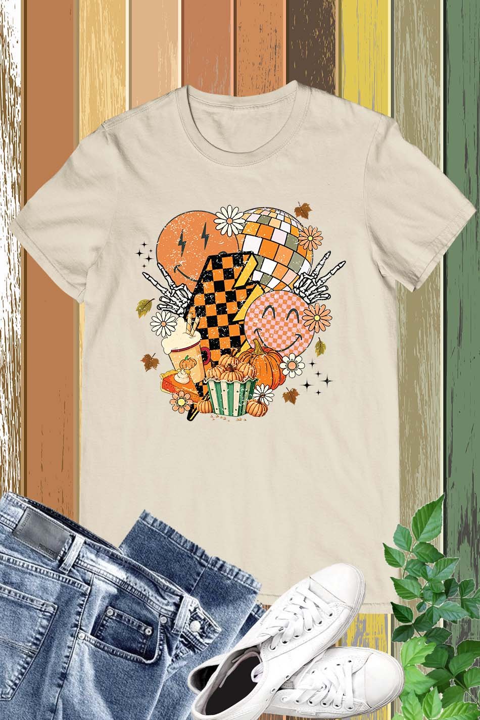 Halloween Checkered Boho Flowers Shirt - Image 11