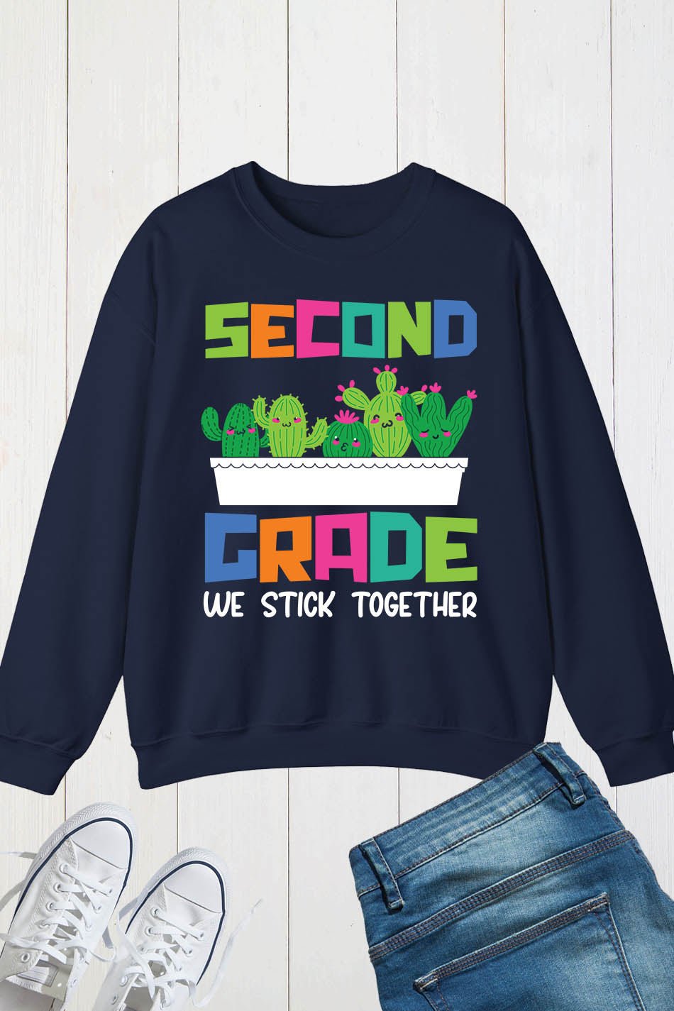 2nd Grade We Stick Together Teacher Sweatshirt - Image 4