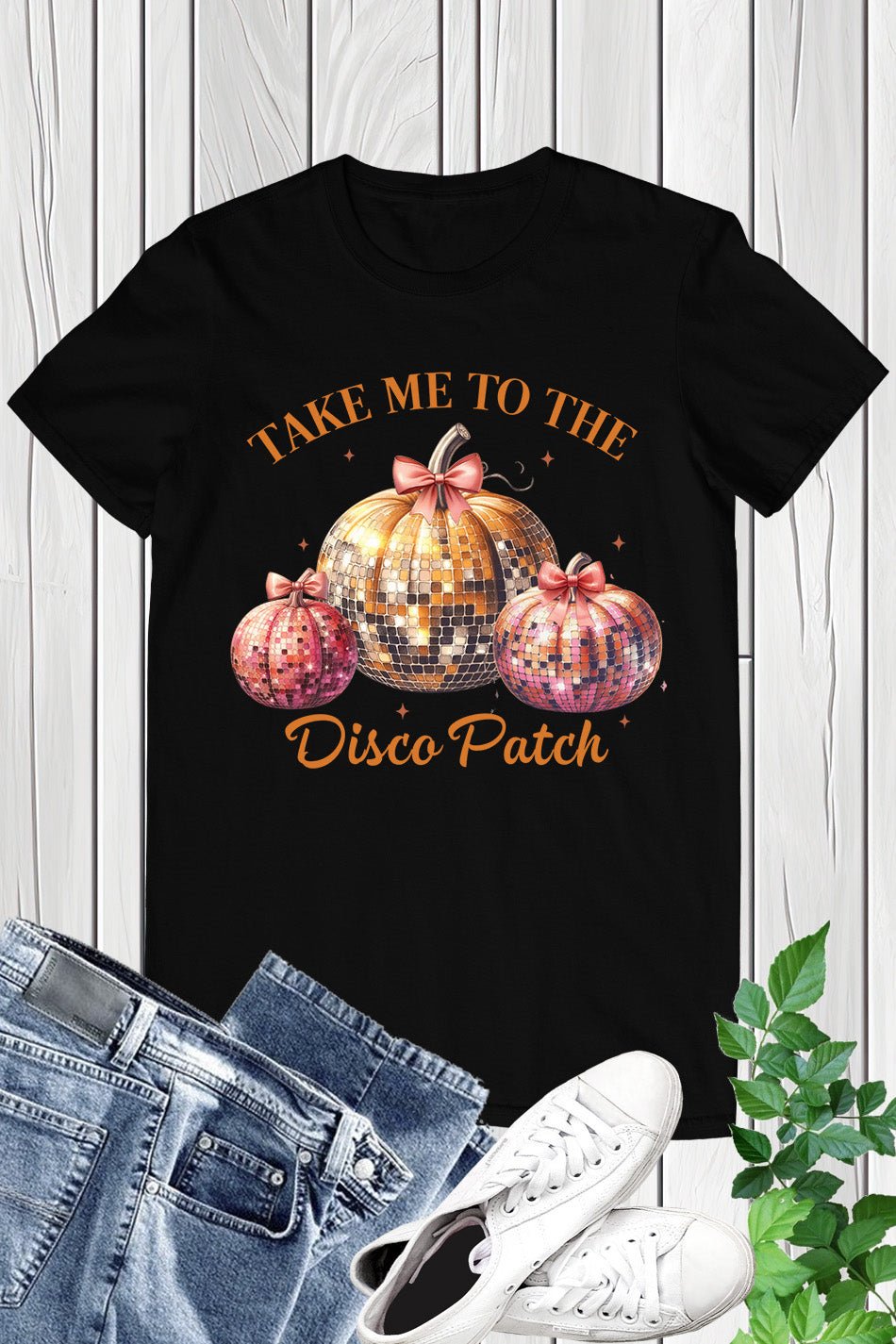 Disco Ball Pumpkin Retro T Shirt - Image 6