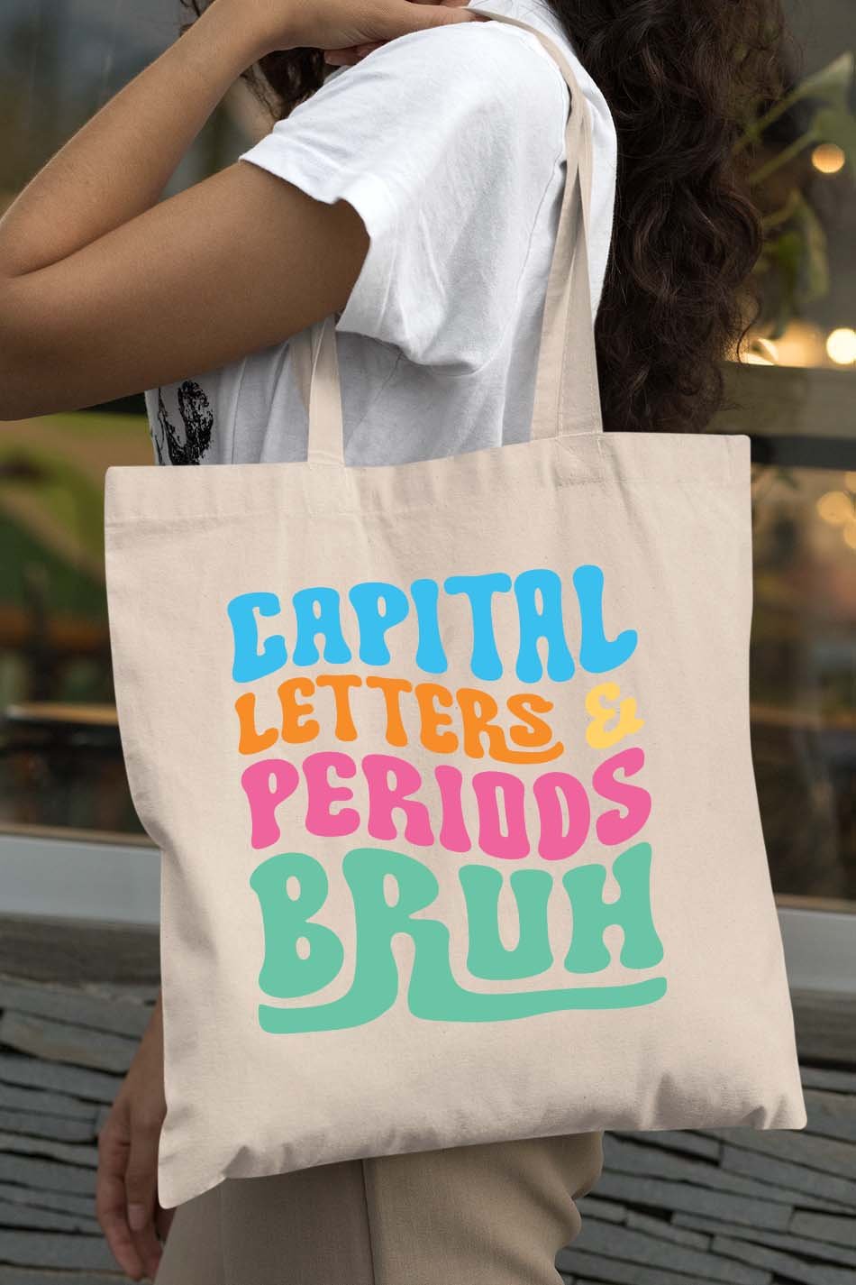 Capital Letters Periods Bruh English Teacher Tote Bag - Image 3