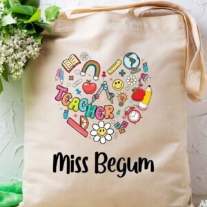 Custom Teacher Heart Tote Bag