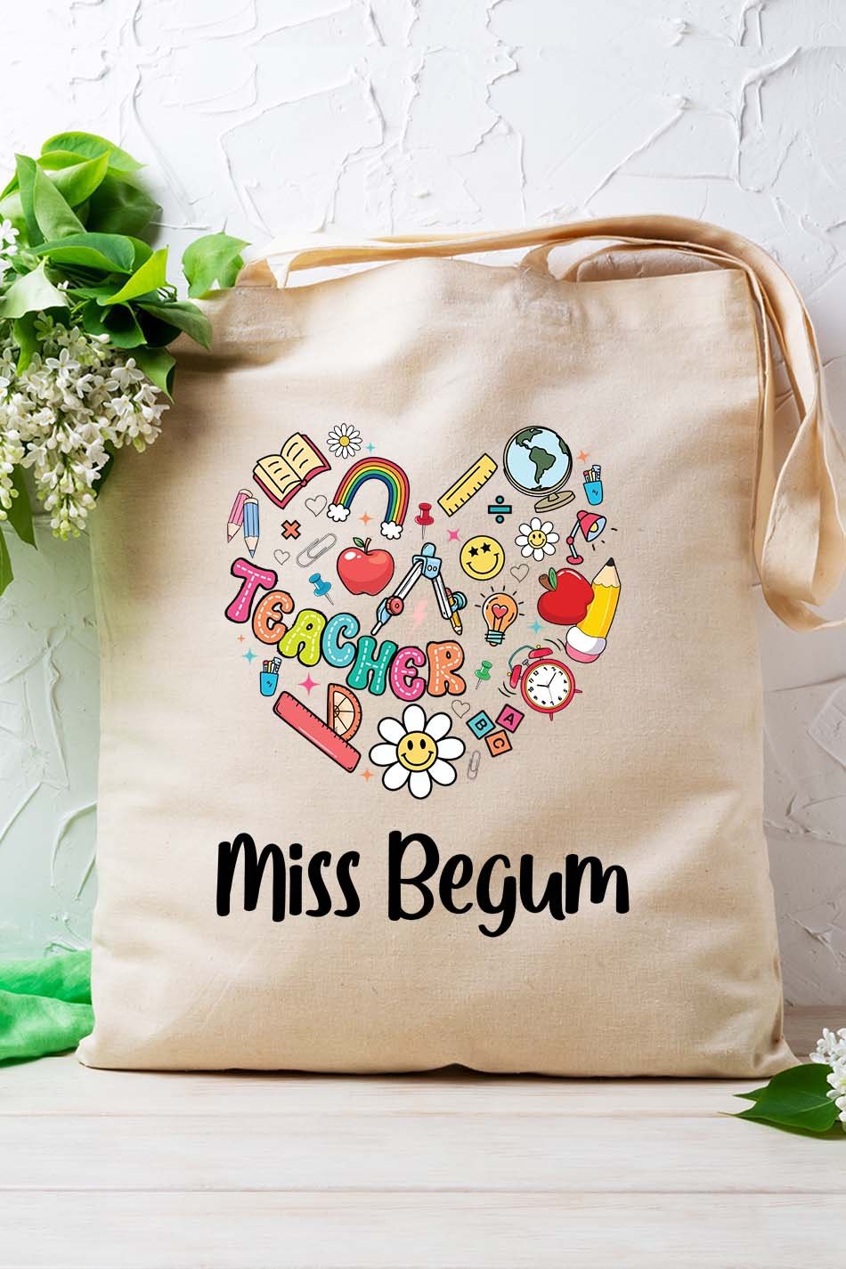 Custom Teacher Heart Tote Bag