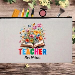 Floral Books Lover Custom Teacher Appreciation Pouch Bag Pencil Case