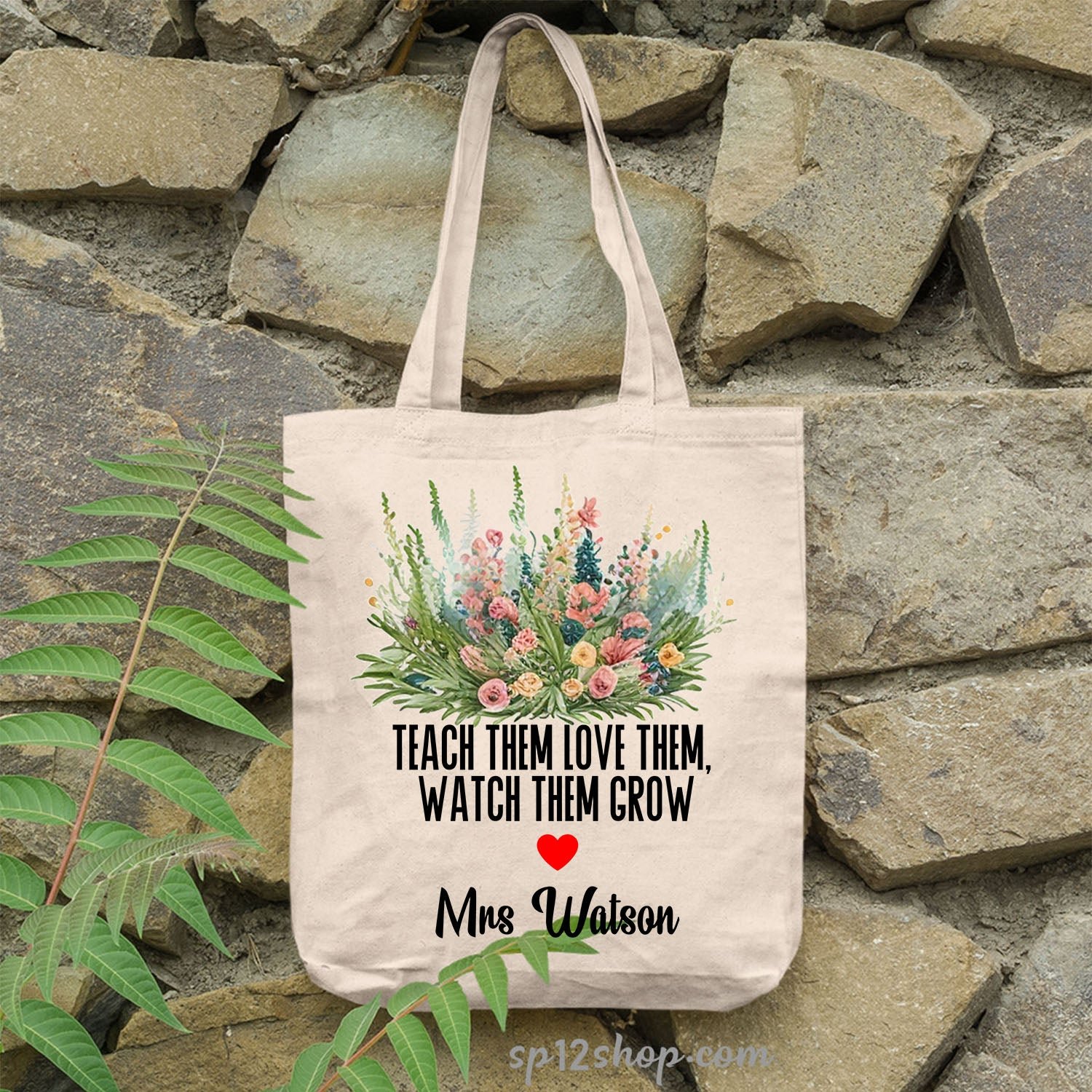 Flower Teacher Appreciation Custom Thank You Shopping Tote Bag - Image 2