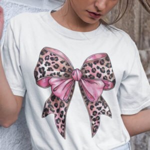 Coquette Pink Leopard Bow Girls Shirt