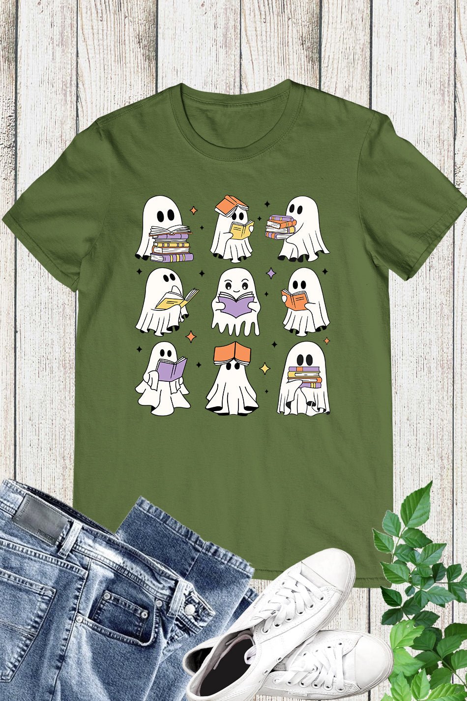 Halloween Ghost Books Shirt - Image 7