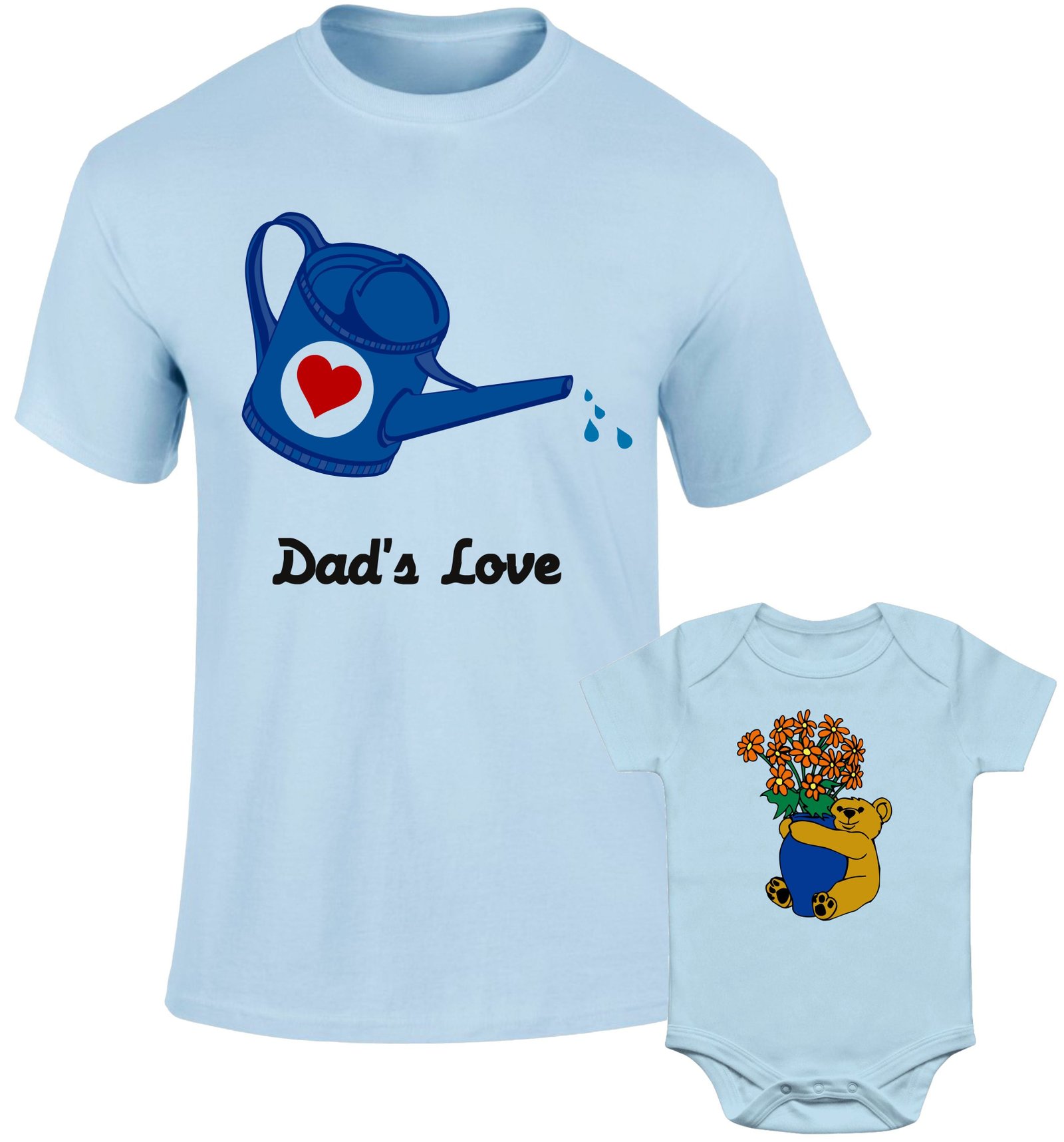 Father Daddy Daughter Dad Son Matching T shirts Dad's love Flowers Bear - Image 2