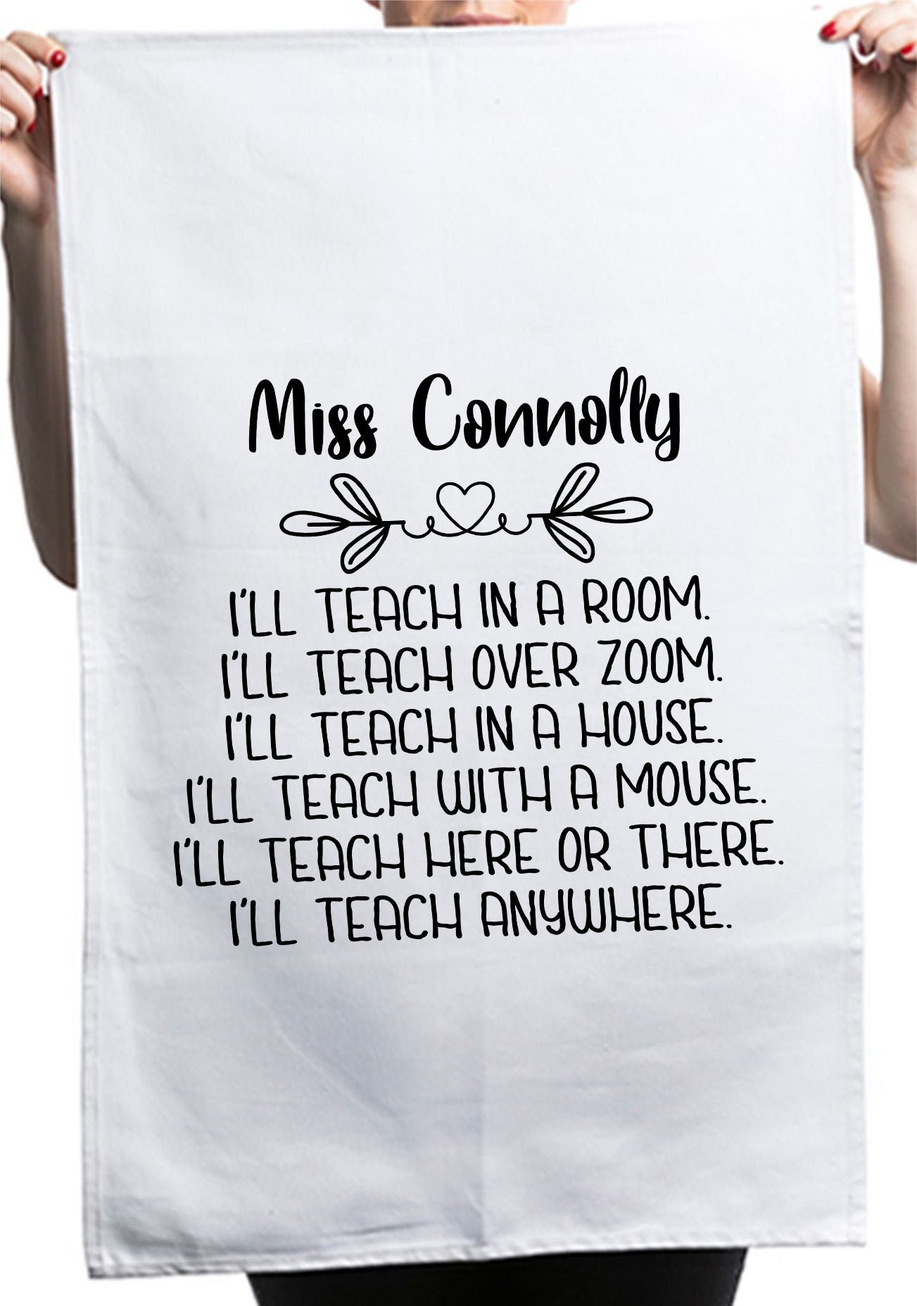 Heart Teacher Appreciation Custom Thank You Gift Kitchen Table Tea Towel - Image 2